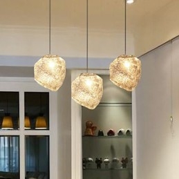 Lampadario a sospensione in vetro artistico contemporaneo effetto cristallo di ghiaccio, forme irregolari