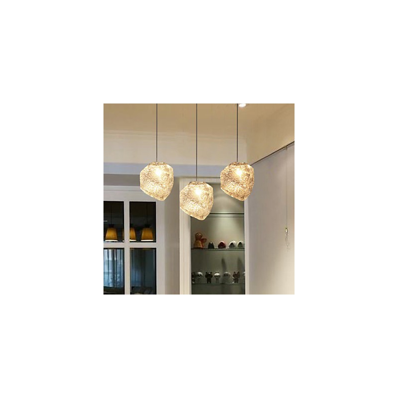 Lampadario a sospensione in vetro artistico contemporaneo effetto cristallo di ghiaccio, forme irregolari