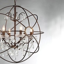 Lampadario vintage in metallo e cristallo dipinto, 2 luci E12/E14