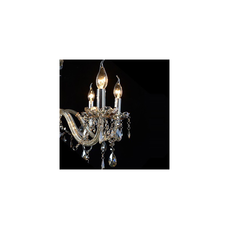 Lampadario in cristallo K9 6 luci cognac cromato
