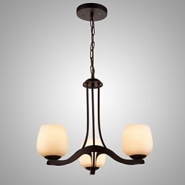 Lampadario classico in ferro dipinto con paralume in vetro, 3 luci