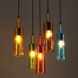Lampada a sospensione bottiglia in vetro effetto antico, luce diffusa
