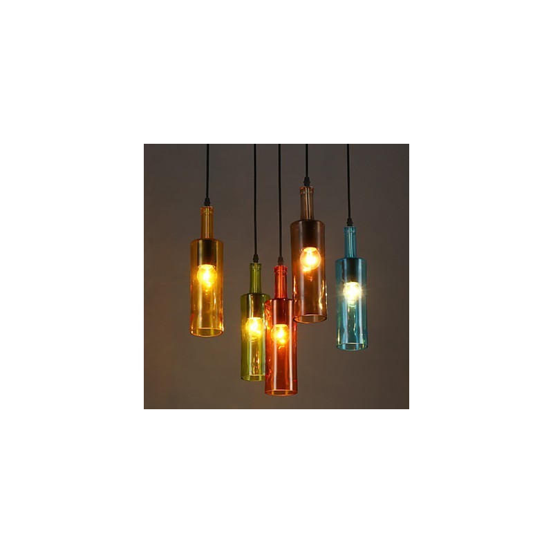 Lampada a sospensione bottiglia in vetro effetto antico, luce diffusa