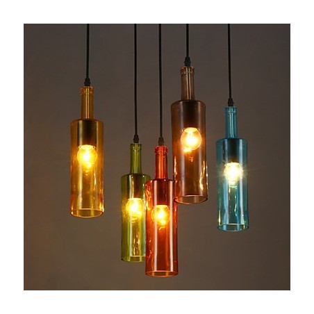 Lampada a sospensione bottiglia in vetro effetto antico, luce diffusa