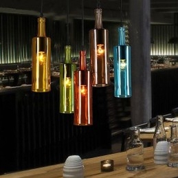 Lampada a sospensione bottiglia in vetro effetto antico, luce diffusa