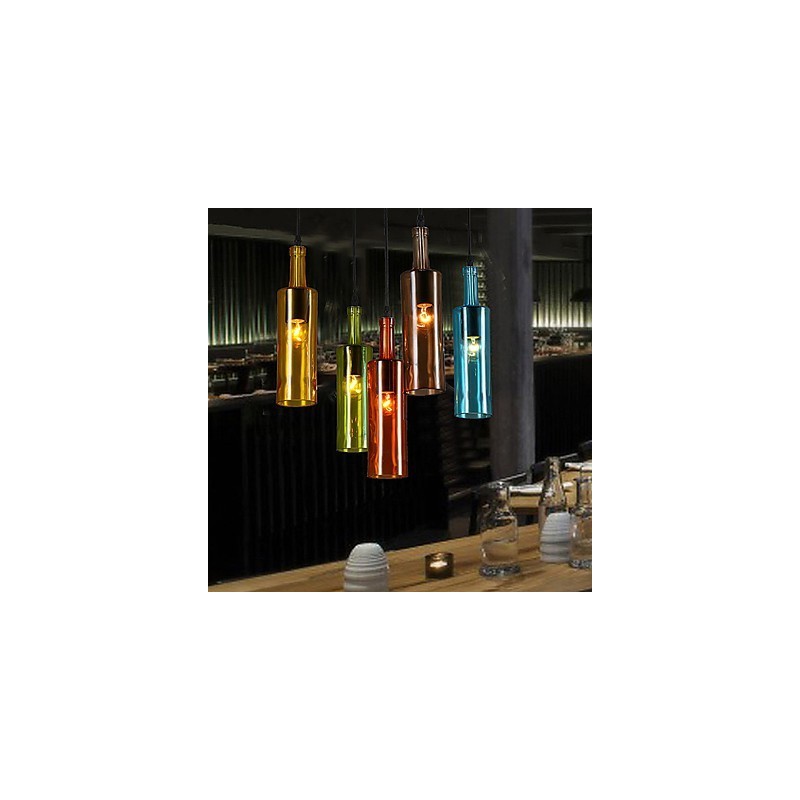 Lampada a sospensione bottiglia in vetro effetto antico, luce diffusa
