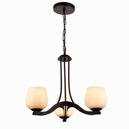Lampadario classico in ferro dipinto con paralume in vetro, 3 luci