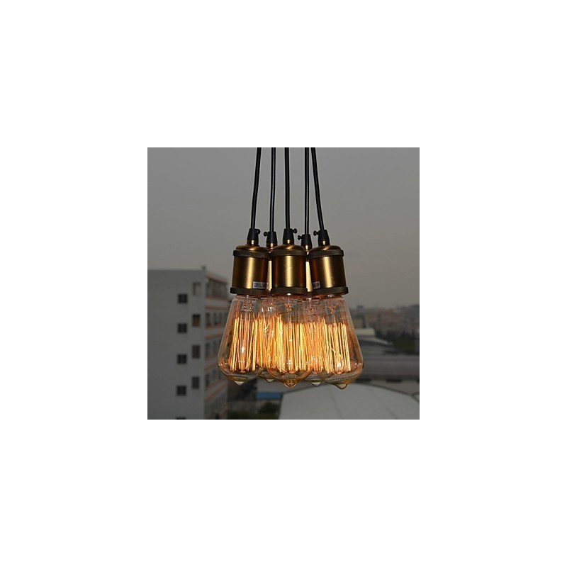 Lampada a sospensione country in metallo galvanizzato, montaggio a filo, 5 luci
