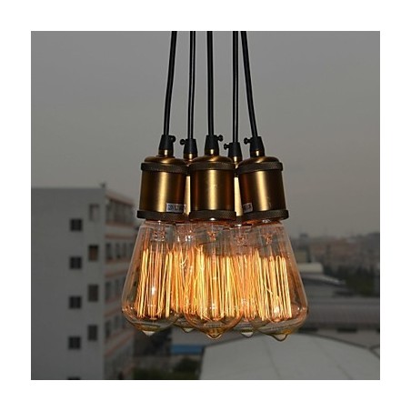 Lampada a sospensione country in metallo galvanizzato, montaggio a filo, 5 luci