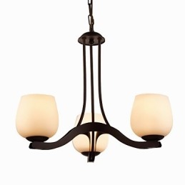 Lampadario classico in ferro dipinto con paralume in vetro, 3 luci