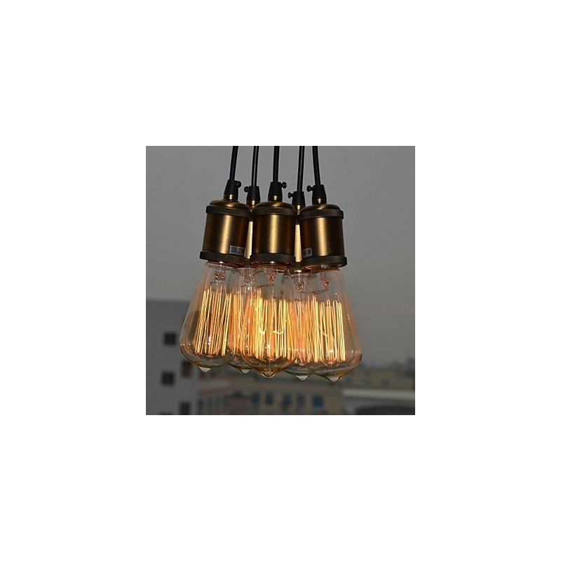 Lampada a sospensione country in metallo galvanizzato, montaggio a filo, 5 luci