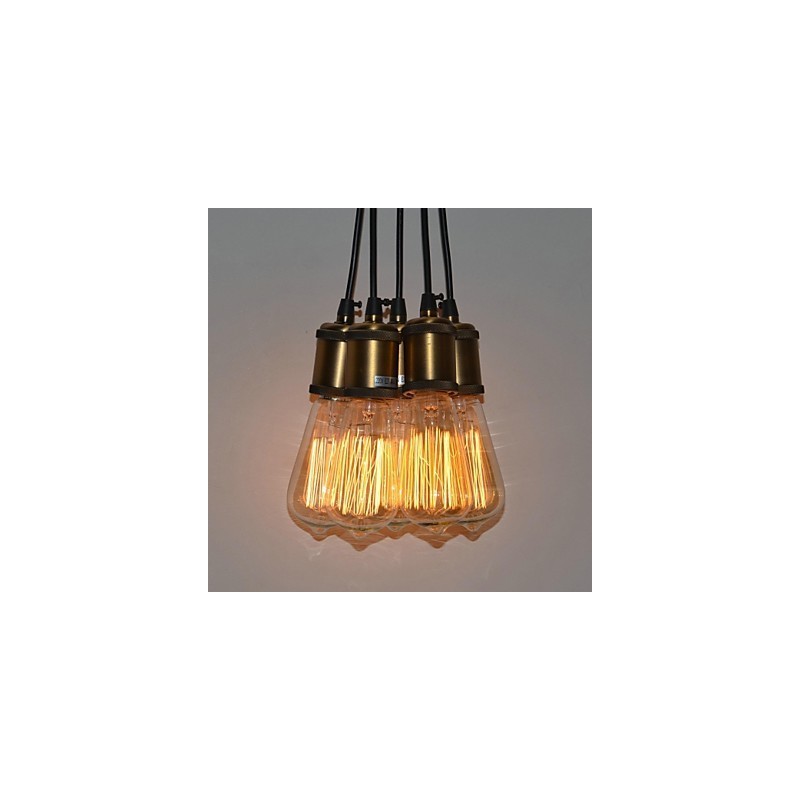 Lampada a sospensione country in metallo galvanizzato, montaggio a filo, 5 luci