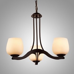 Lampadario classico in ferro dipinto con paralume in vetro, 3 luci