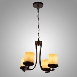 Lampadario classico in ferro dipinto con paralumi in vetro, 4 luci