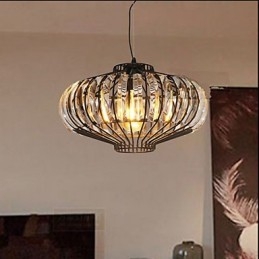 Lampadario a sospensione in cristallo e ferro nero, stile classico retrò