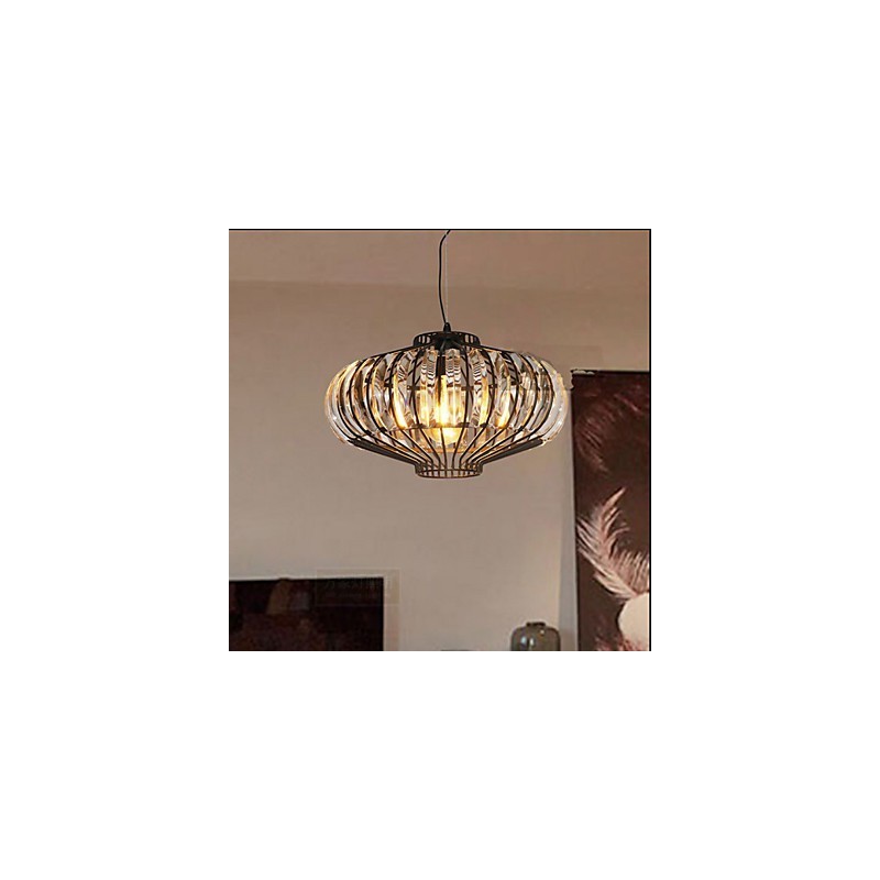 Lampadario a sospensione in cristallo e ferro nero, stile classico retrò