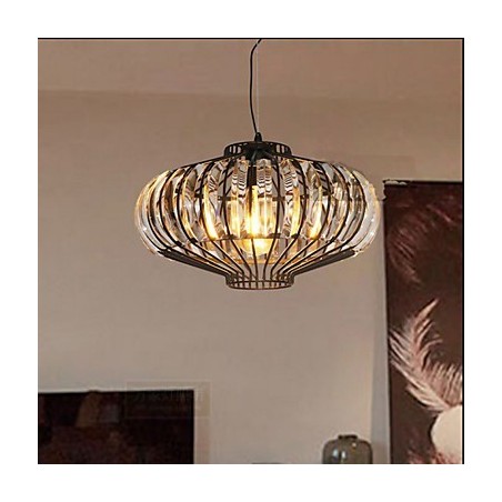 Lampadario a sospensione in cristallo e ferro nero, stile classico retrò