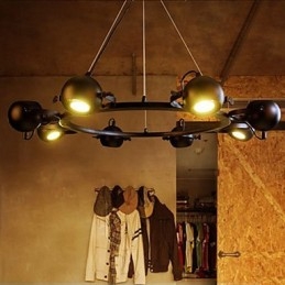 Lampadario a sospensione vintage in ferro industriale nero