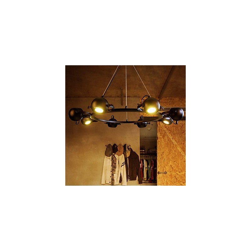 Lampadario a sospensione vintage in ferro industriale nero