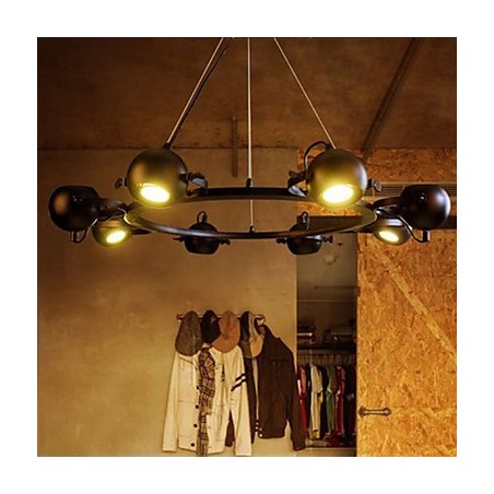 Lampadario a sospensione vintage in ferro industriale nero
