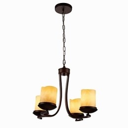 Lampadario classico in ferro dipinto con paralumi in vetro, 4 luci