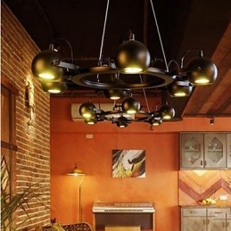 Lampadario a sospensione vintage in ferro industriale nero