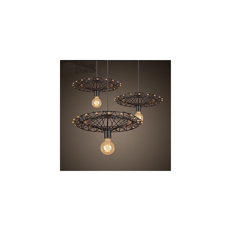 Lampadario a sospensione industriale country americano in ferro nero