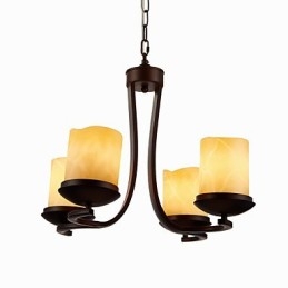 Lampadario classico in ferro dipinto con paralumi in vetro, 4 luci