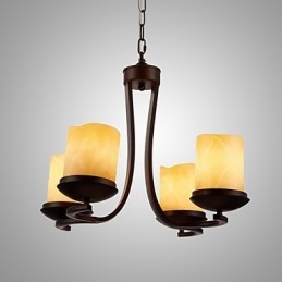 Lampadario classico in ferro dipinto con paralumi in vetro, 4 luci