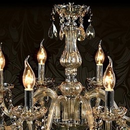 Lampadario in cristallo K9 6 luci cognac cromato