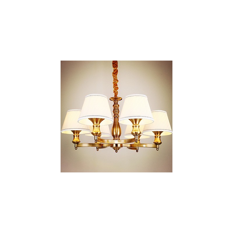 Lampadario mini rustico Lodge in metallo galvanostegiato oro con paralume bianco