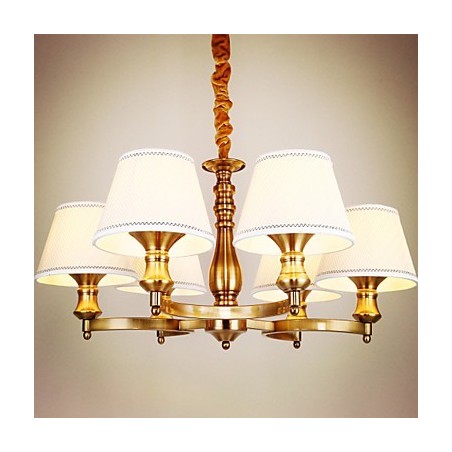 Lampadario mini rustico Lodge in metallo galvanostegiato oro con paralume bianco
