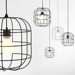 Lampada a sospensione mini artistica a gabbia per uccelli 1 luce bianca nera in metallo