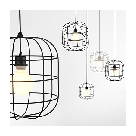 Lampada a sospensione mini artistica a gabbia per uccelli 1 luce bianca nera in metallo