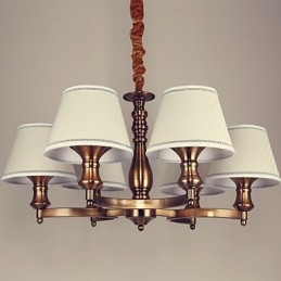 Lampadario mini rustico Lodge in metallo galvanostegiato oro con paralume bianco