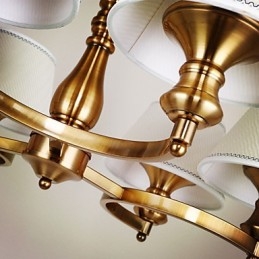 Lampadario mini rustico Lodge in metallo galvanostegiato oro con paralume bianco