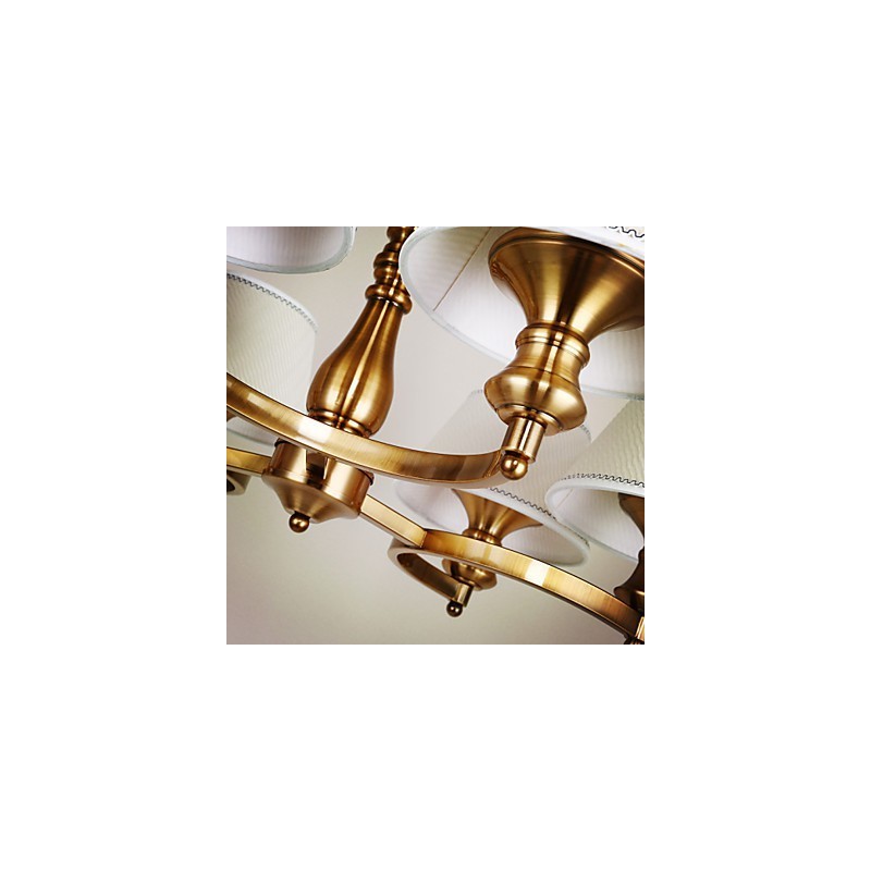 Lampadario mini rustico Lodge in metallo galvanostegiato oro con paralume bianco