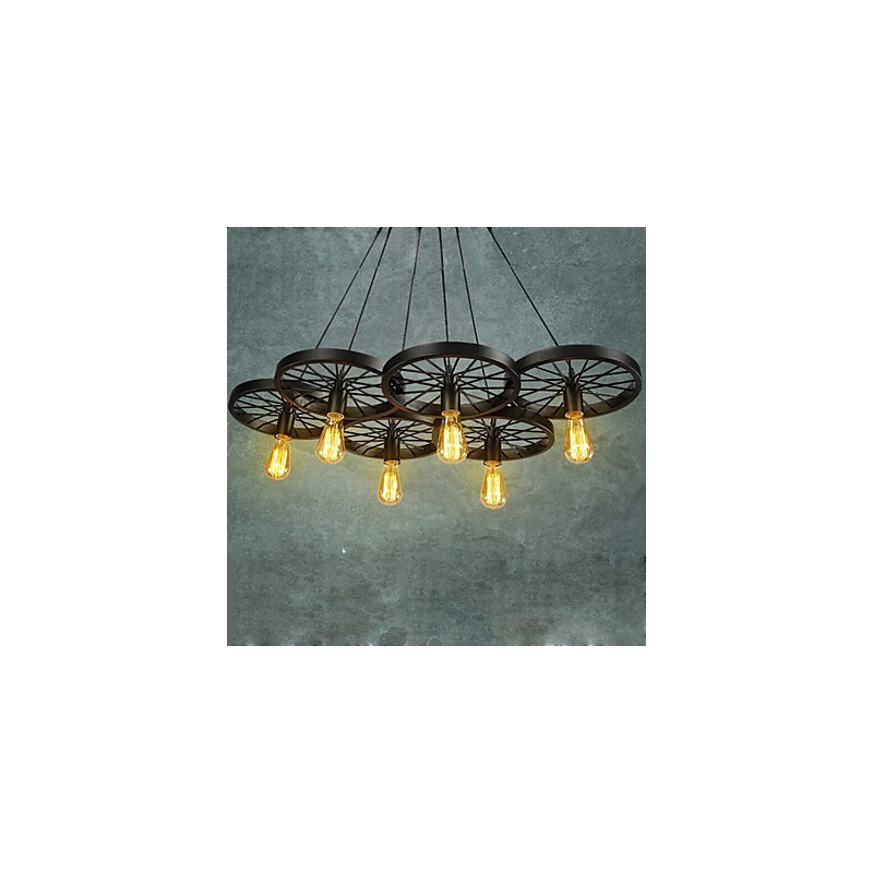 Lampadario a sospensione in metallo nero stile rustico vintage, 8 luci E26/E27