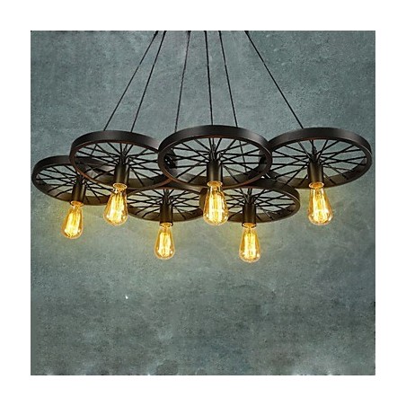 Lampadario a sospensione in metallo nero stile rustico vintage, 8 luci E26/E27