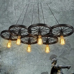 Lampadario a sospensione in metallo nero stile rustico vintage, 8 luci E26/E27