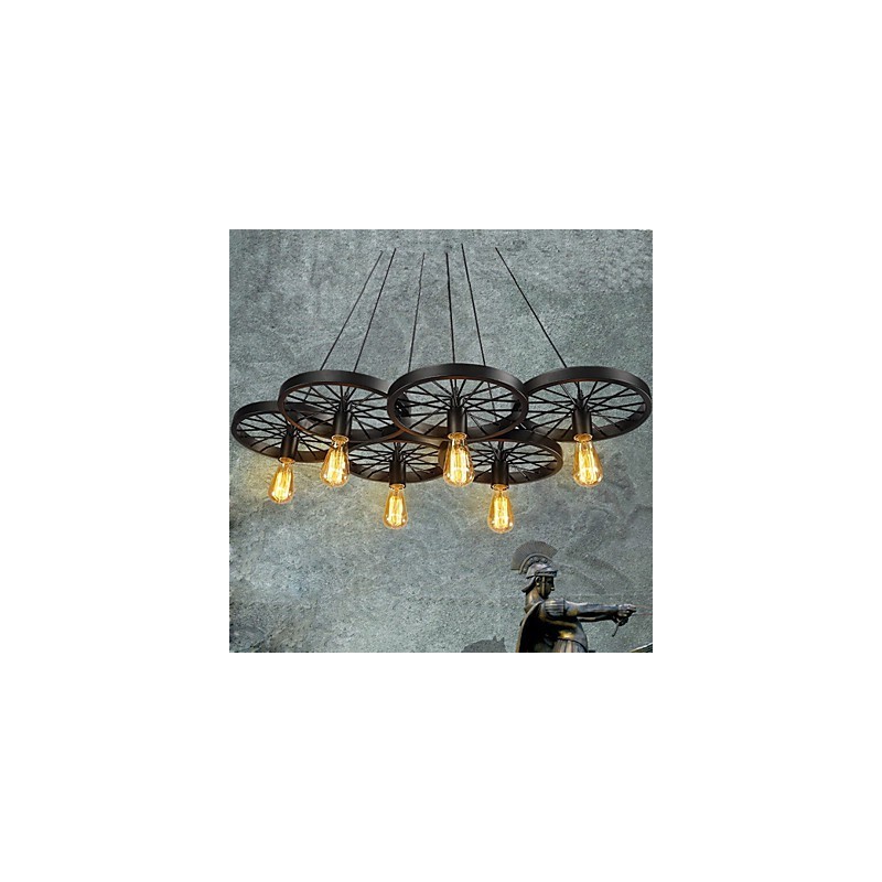 Lampadario a sospensione in metallo nero stile rustico vintage, 8 luci E26/E27