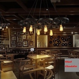 Lampadario a sospensione in metallo nero stile rustico vintage, 8 luci E26/E27