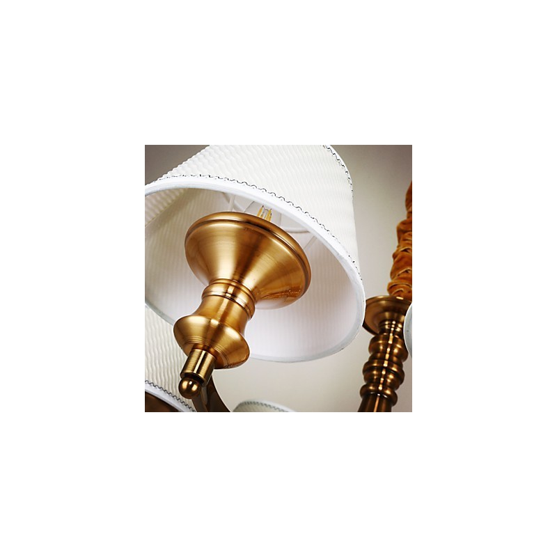 Lampadario mini rustico Lodge in metallo galvanostegiato oro con paralume bianco