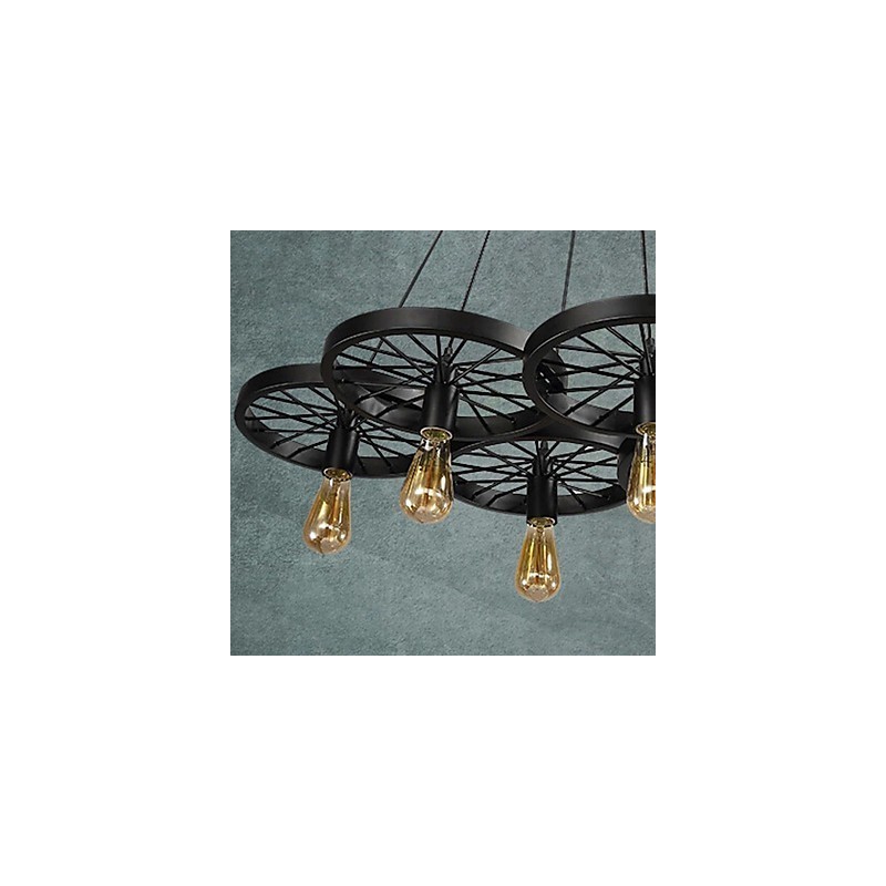 Lampadario a sospensione in metallo nero stile rustico vintage, 8 luci E26/E27