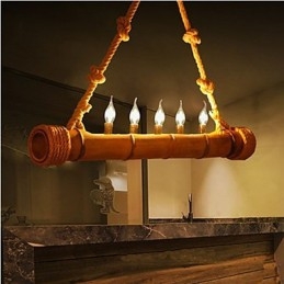 Lampadario a sospensione in bambù marrone stile retrò pastorale