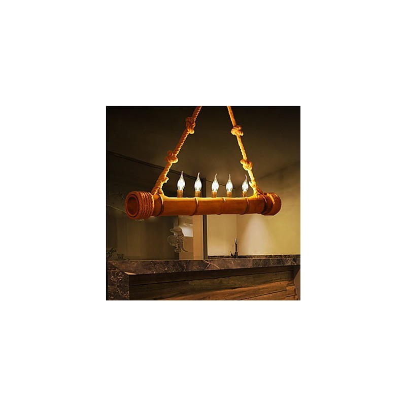 Lampadario a sospensione in bambù marrone stile retrò pastorale