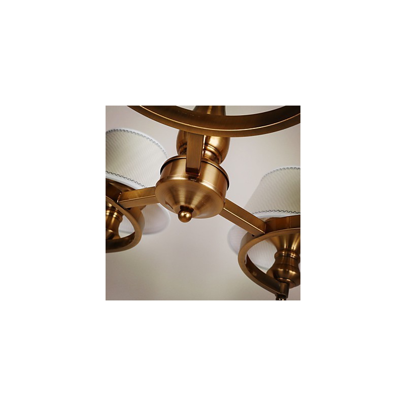 Lampadario mini rustico Lodge in metallo galvanostegiato oro con paralume bianco