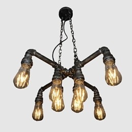Lampada a sospensione industriale vintage in metallo argento e nero, 8 luci, E26/E27