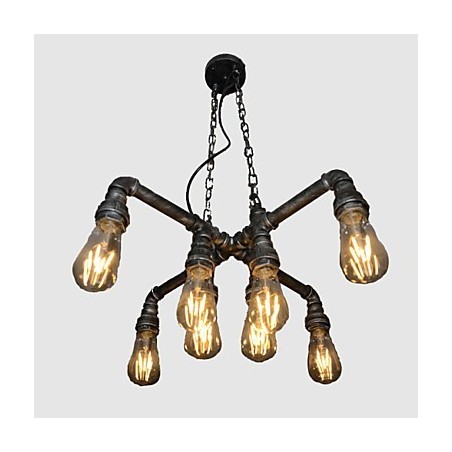 Lampada a sospensione industriale vintage in metallo argento e nero, 8 luci, E26/E27