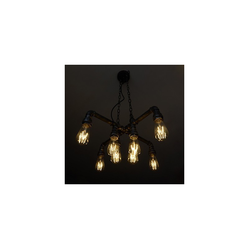 Lampada a sospensione industriale vintage in metallo argento e nero, 8 luci, E26/E27